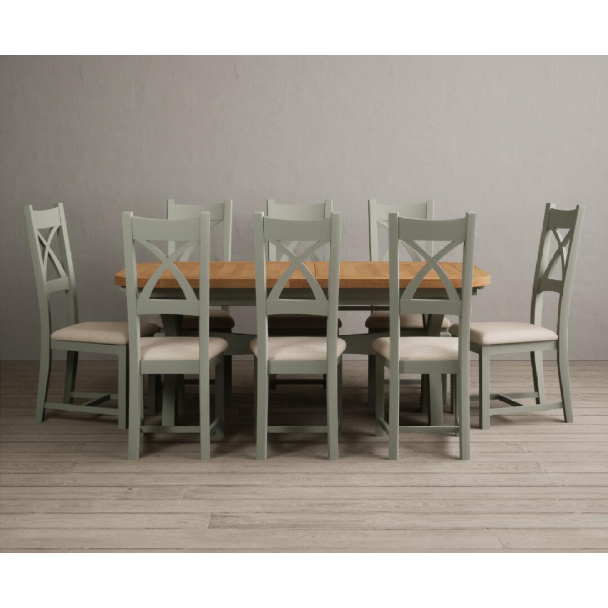 Extending Olympia 180cm Oak and Soft Green Painted Dining Table with 6 Linen Chairs – image 21