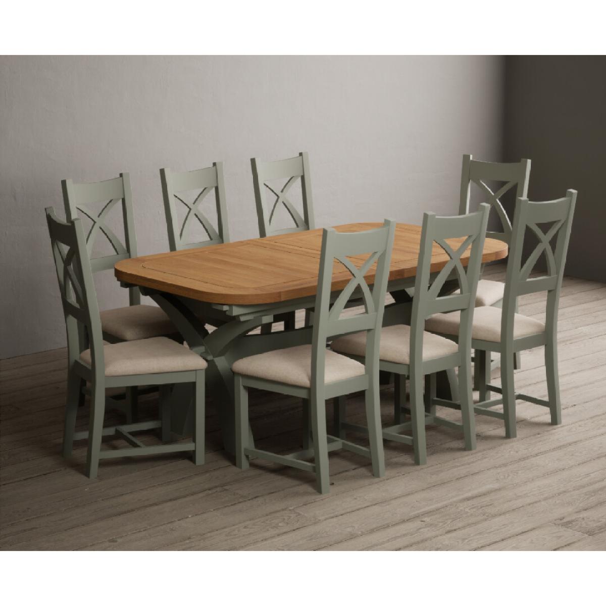 Extending Olympia 180cm Oak and Soft Green Painted Dining Table with 6 Linen Chairs – image 22