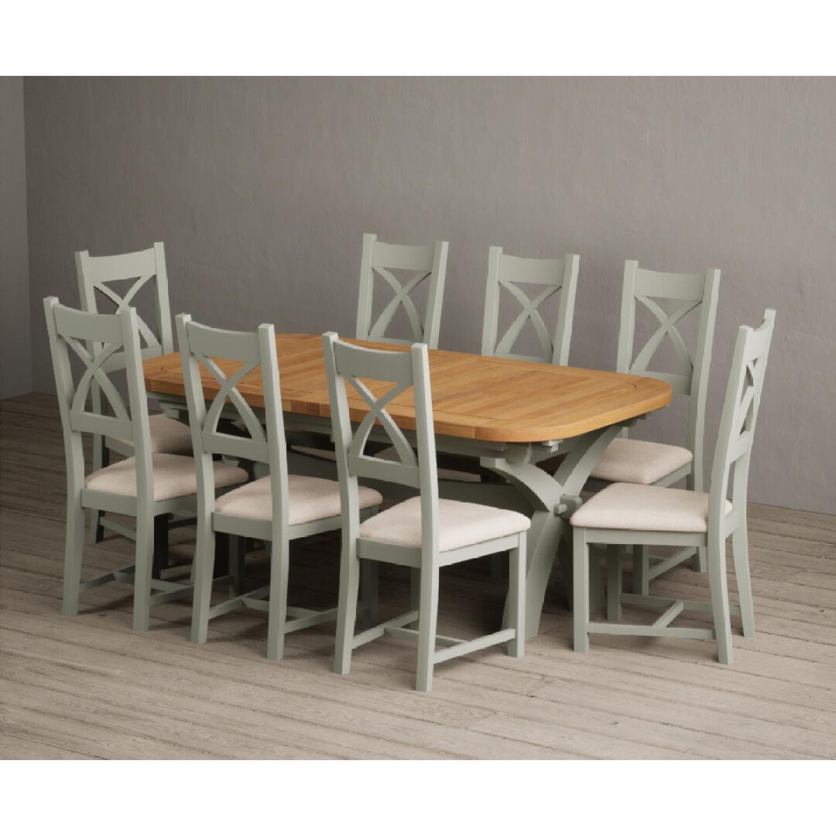 Extending Olympia 180cm Oak and Soft Green Painted Dining Table with 6 Linen Chairs – image 23