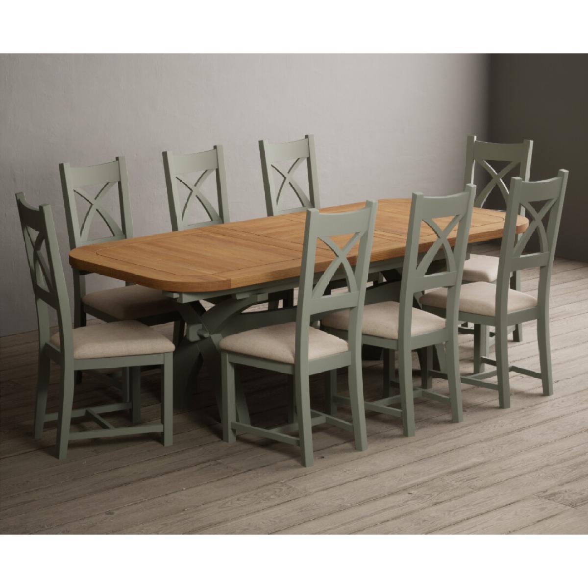 Extending Olympia 180cm Oak and Soft Green Painted Dining Table with 6 Linen Chairs – image 25