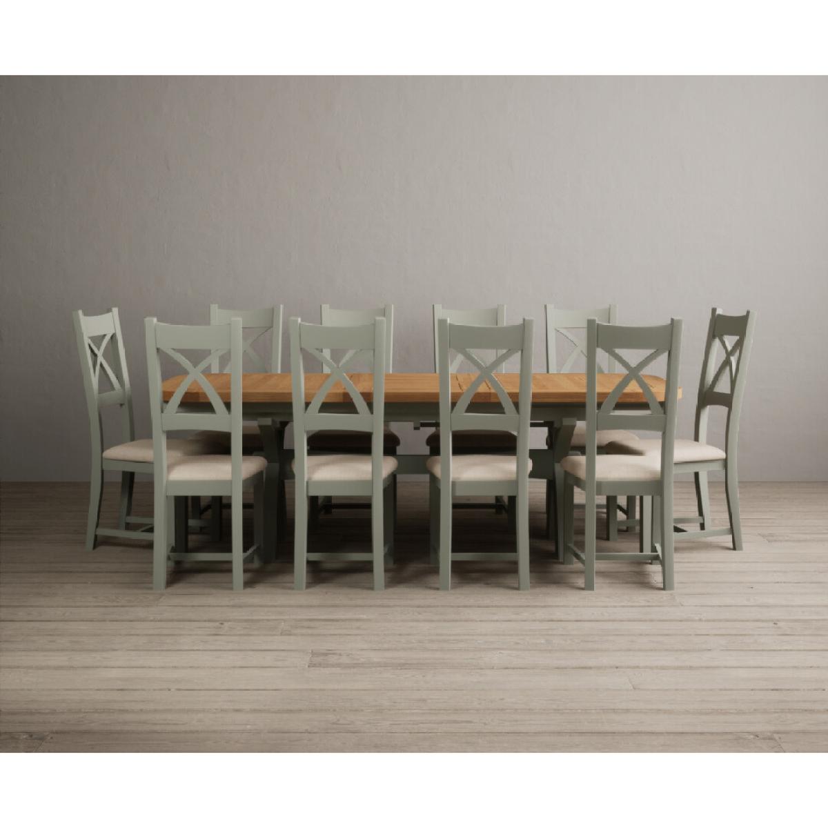 Extending Olympia 180cm Oak and Soft Green Painted Dining Table with 6 Linen Chairs – image 27