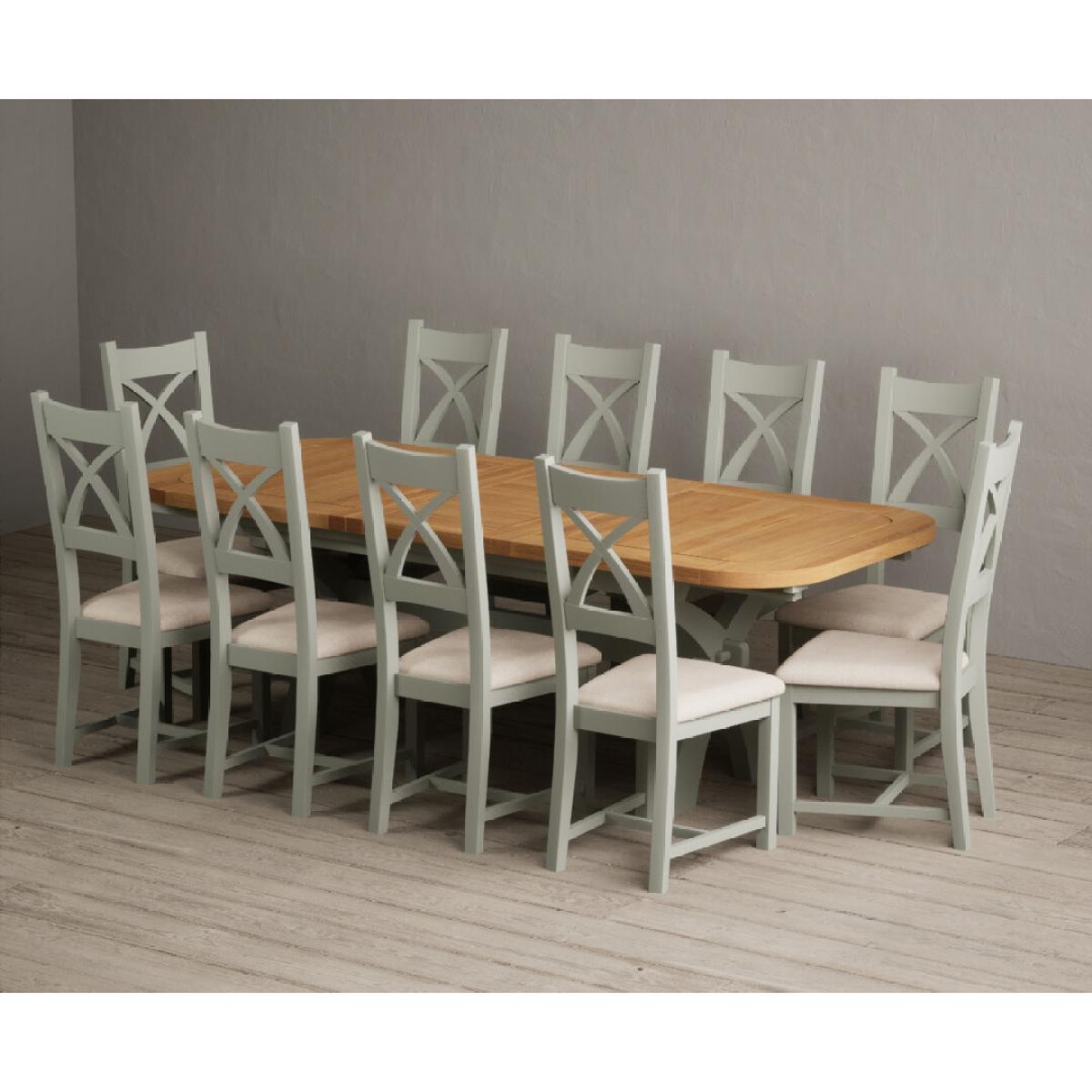 Extending Olympia 180cm Oak and Soft Green Painted Dining Table with 6 Linen Chairs – image 29