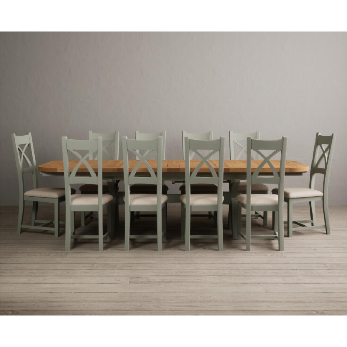 Extending Olympia 180cm Oak and Soft Green Painted Dining Table with 6 Linen Chairs – image 30
