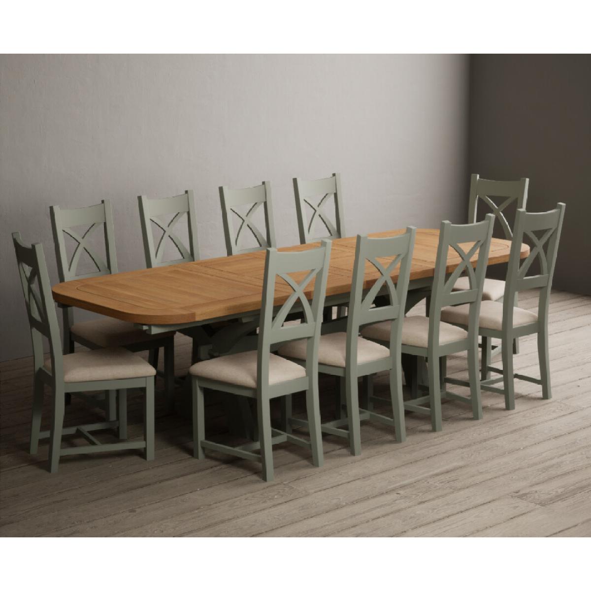 Extending Olympia 180cm Oak and Soft Green Painted Dining Table with 6 Linen Chairs – image 31