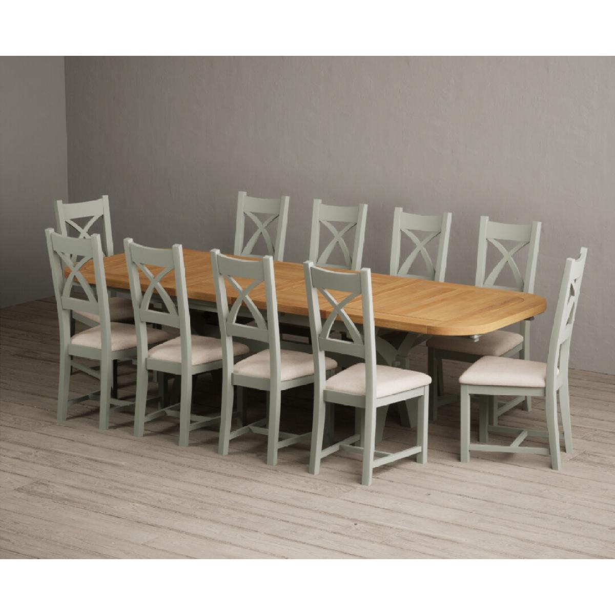 Extending Olympia 180cm Oak and Soft Green Painted Dining Table with 6 Linen Chairs – image 32