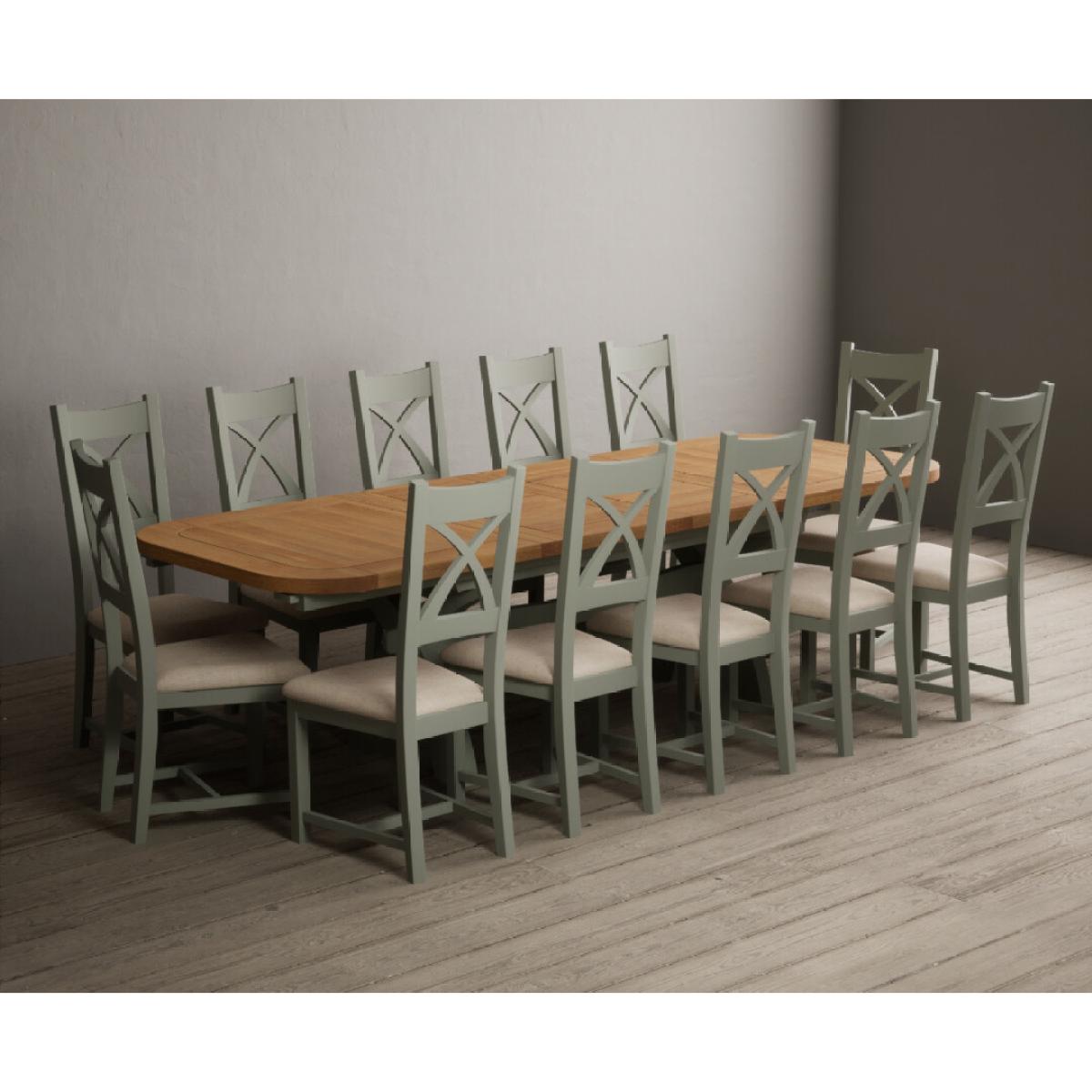 Extending Olympia 180cm Oak and Soft Green Painted Dining Table with 6 Linen Chairs – image 34