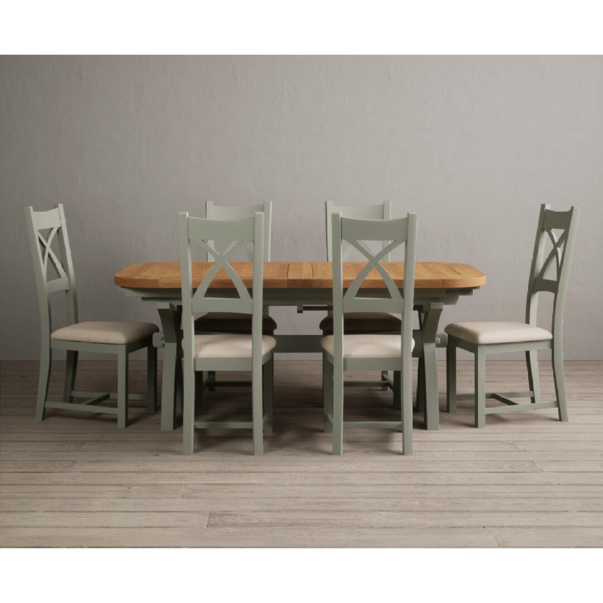 Extending Olympia 180cm Oak and Soft Green Painted Dining Table with 6 Linen Chairs – image 36