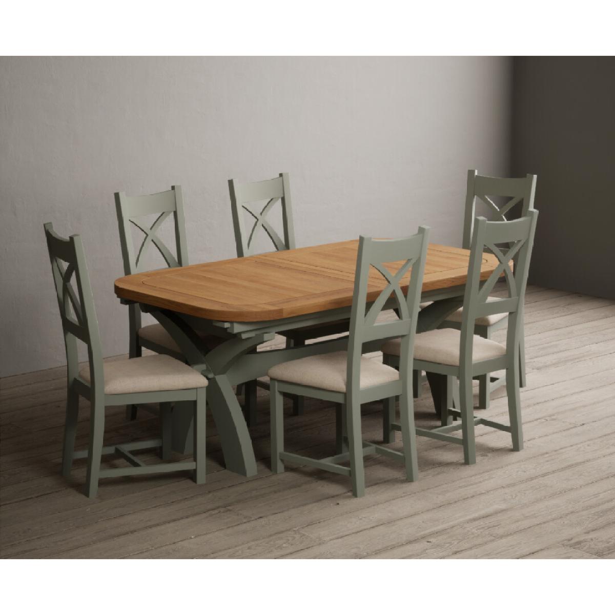 Extending Olympia 180cm Oak and Soft Green Painted Dining Table with 6 Linen Chairs – image 37