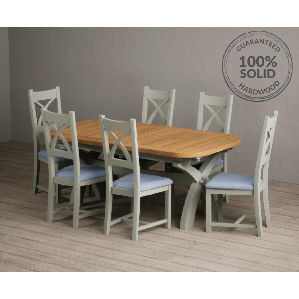 Extending Olympia 180cm Oak and Soft Green Painted Dining Table with 6 Linen Chairs – image 38