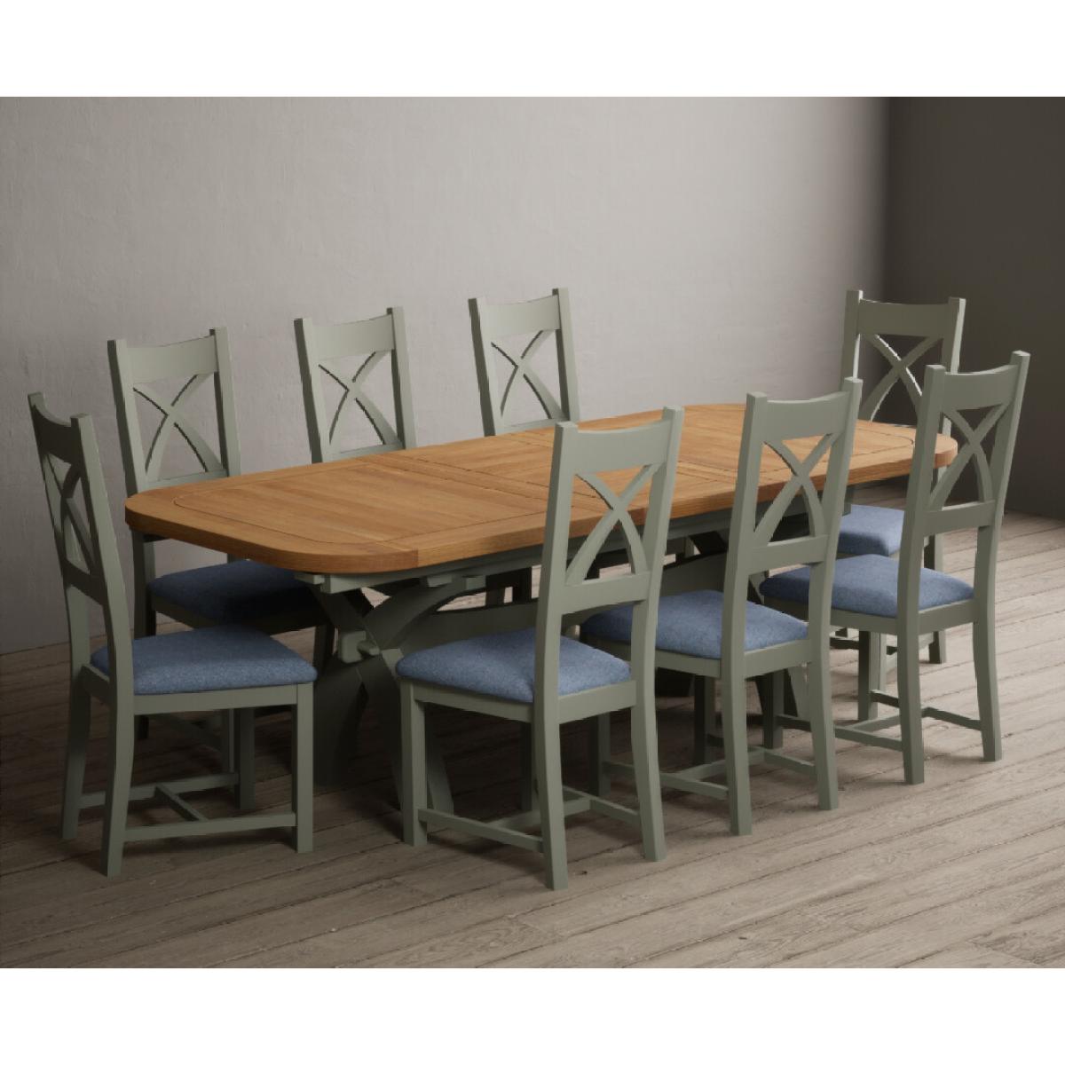Extending Olympia 180cm Oak and Soft Green Painted Dining Table with 6 Linen Chairs – image 40