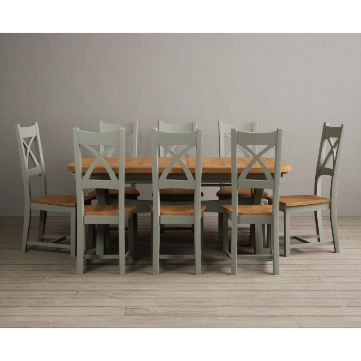 Extending Olympia 180cm Oak and Soft Green Painted Dining Table with 6 Linen Chairs – image 5