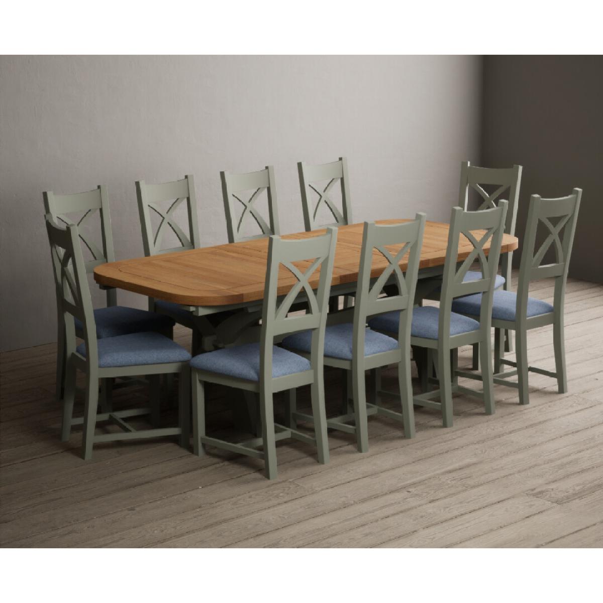 Extending Olympia 180cm Oak and Soft Green Painted Dining Table with 6 Linen Chairs – image 43