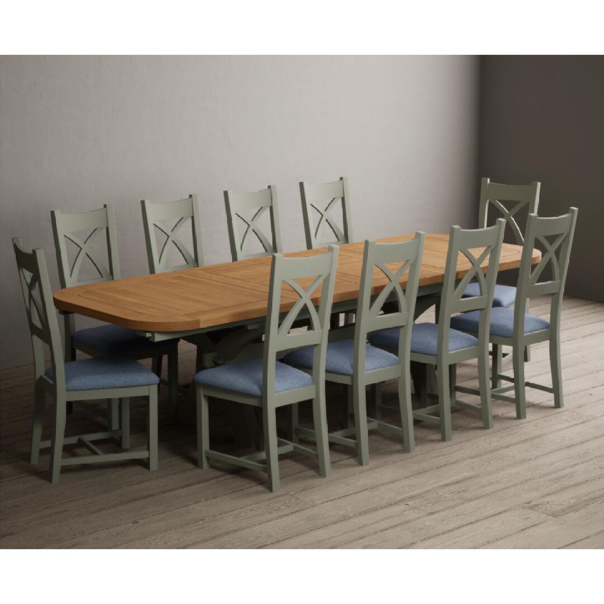 Extending Olympia 180cm Oak and Soft Green Painted Dining Table with 6 Linen Chairs – image 46