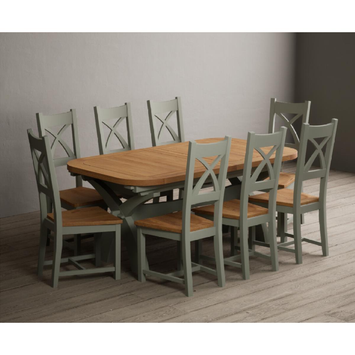 Extending Olympia 180cm Oak and Soft Green Painted Dining Table with 6 Linen Chairs – image 6