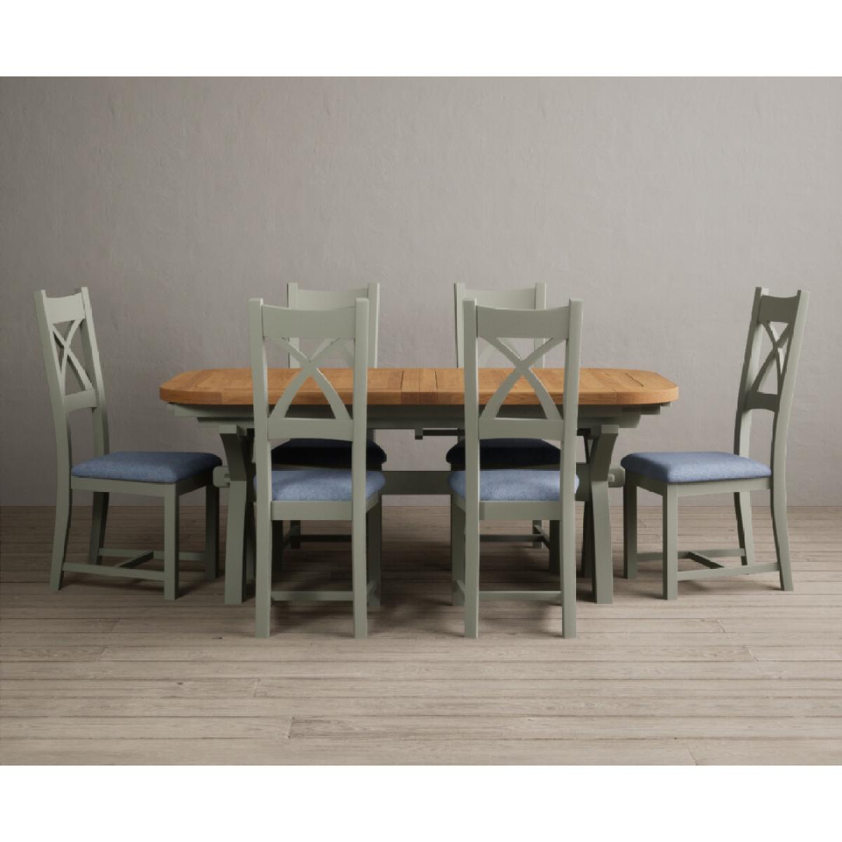 Extending Olympia 180cm Oak and Soft Green Painted Dining Table with 6 Linen Chairs – image 51