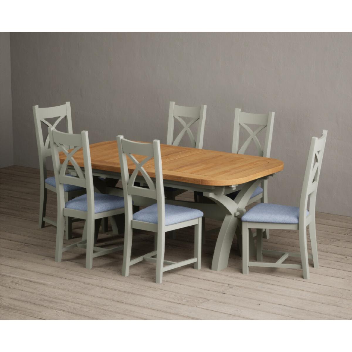 Extending Olympia 180cm Oak and Soft Green Painted Dining Table with 6 Linen Chairs – image 53