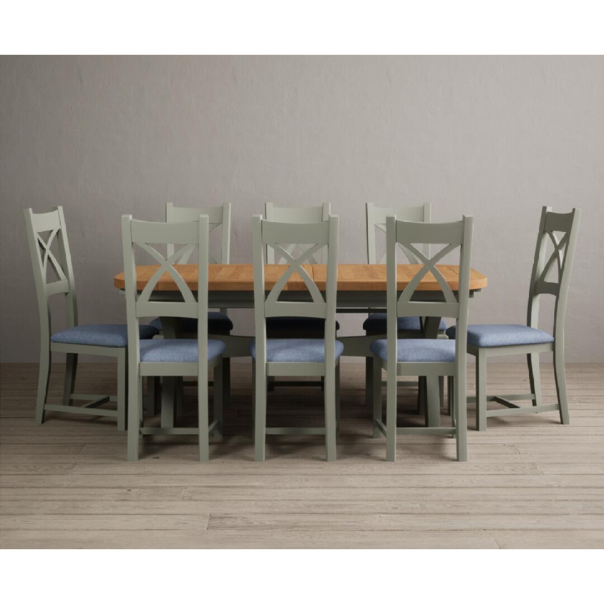 Extending Olympia 180cm Oak and Soft Green Painted Dining Table with 6 Linen Chairs – image 54