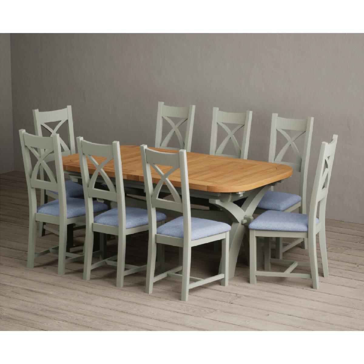 Extending Olympia 180cm Oak and Soft Green Painted Dining Table with 6 Linen Chairs – image 56
