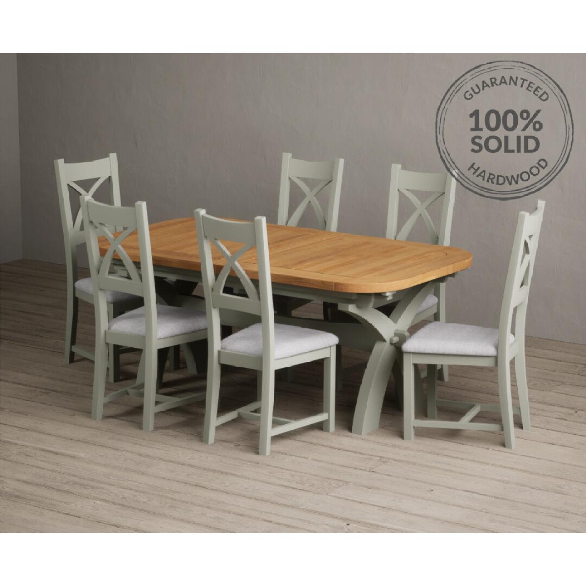Extending Olympia 180cm Oak and Soft Green Painted Dining Table with 6 Linen Chairs – image 57