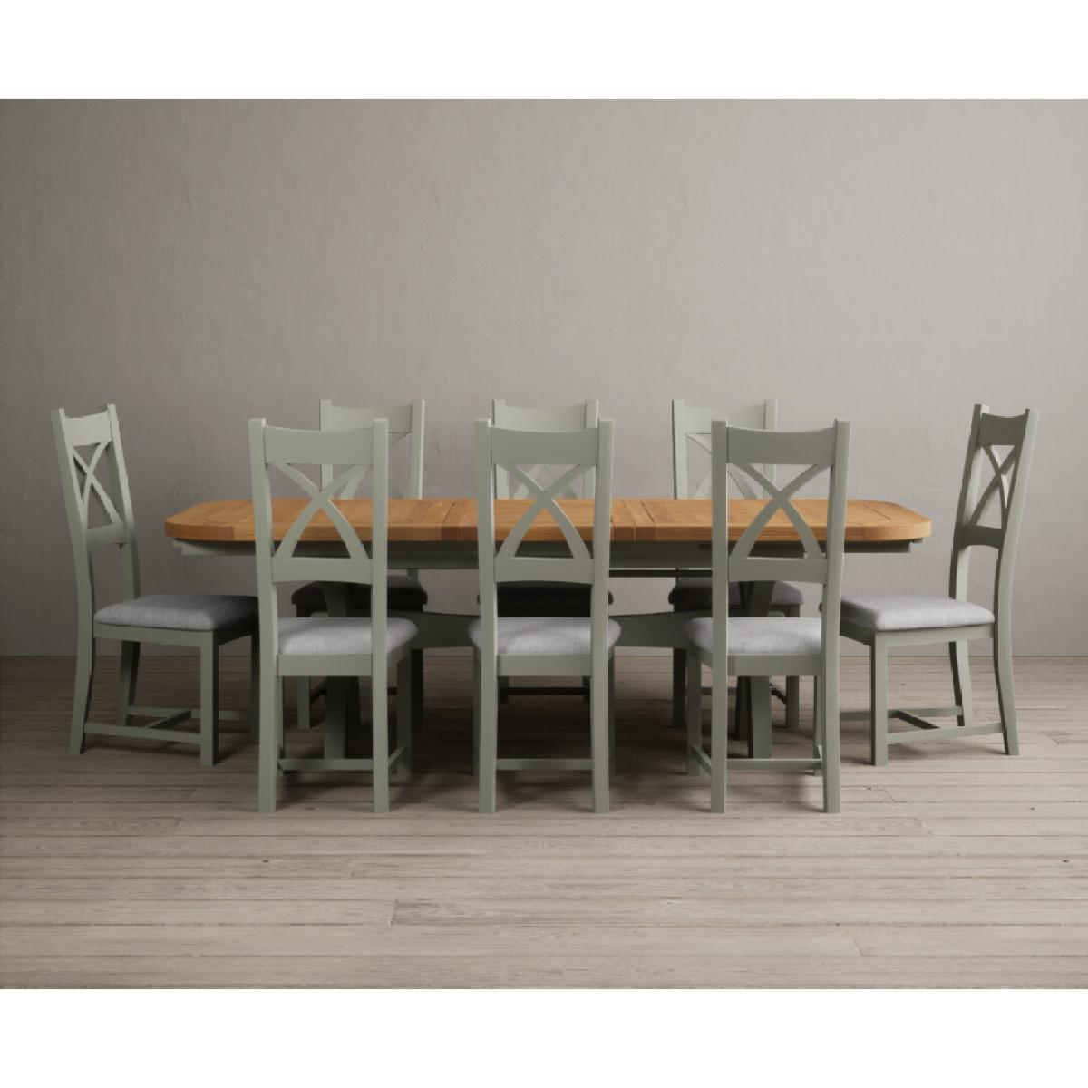 Extending Olympia 180cm Oak and Soft Green Painted Dining Table with 6 Linen Chairs – image 58