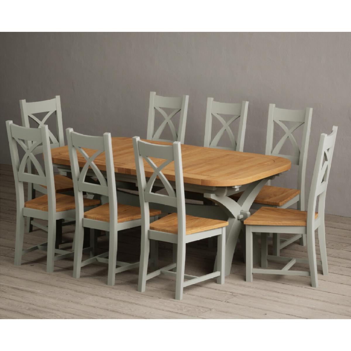 Extending Olympia 180cm Oak and Soft Green Painted Dining Table with 6 Linen Chairs – image 7