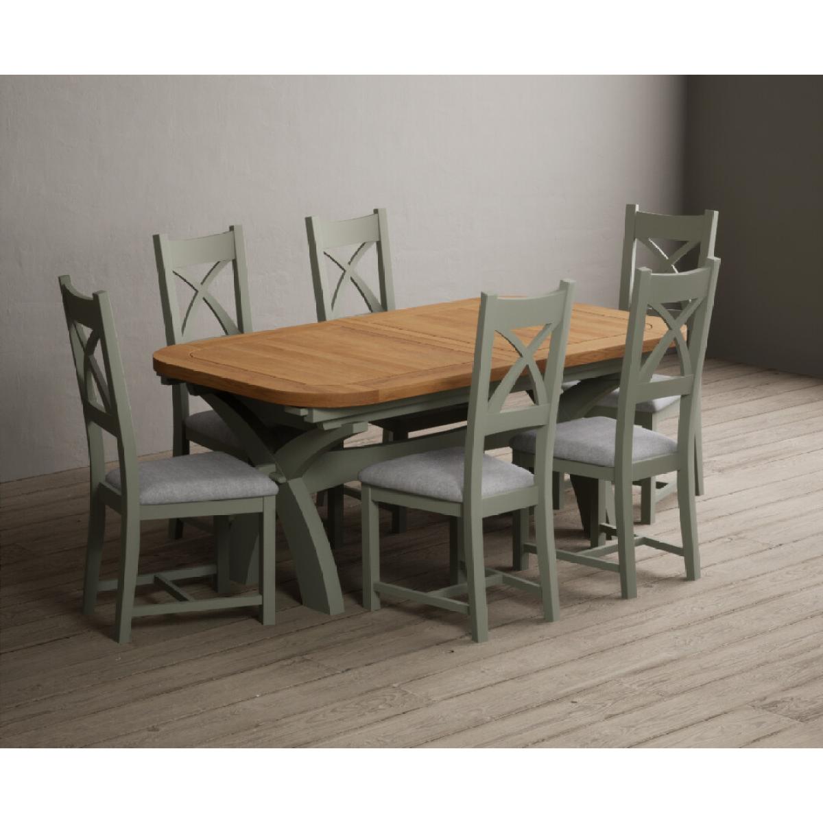 Extending Olympia 180cm Oak and Soft Green Painted Dining Table with 6 Linen Chairs – image 68