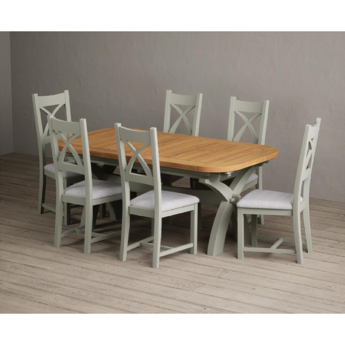 Extending Olympia 180cm Oak and Soft Green Painted Dining Table with 6 Linen Chairs – image 69