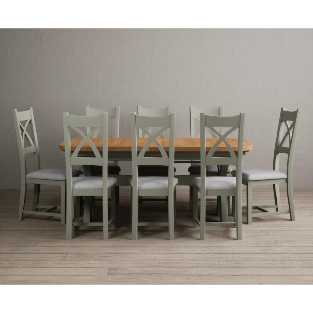 Extending Olympia 180cm Oak and Soft Green Painted Dining Table with 6 Linen Chairs – image 70