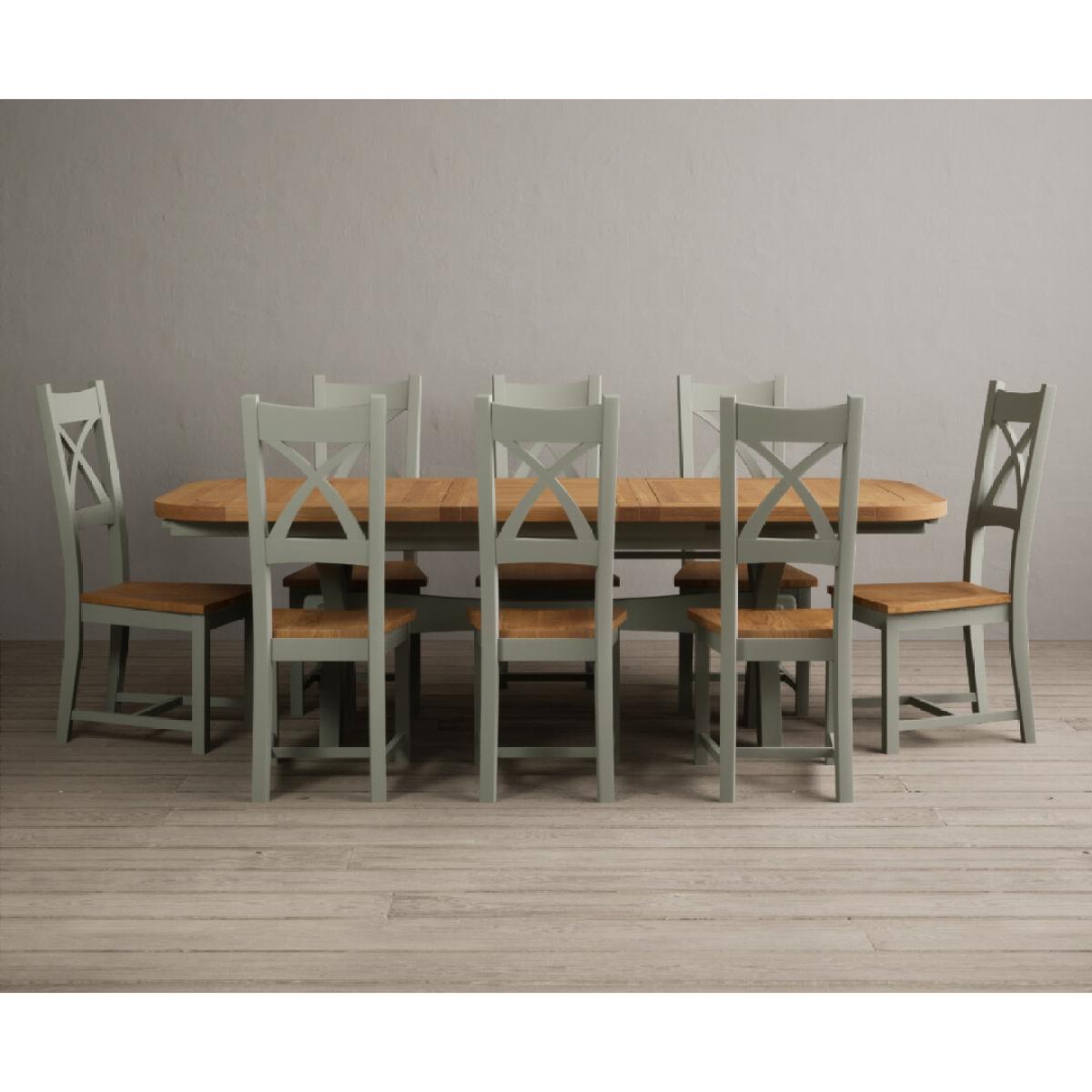Extending Olympia 180cm Oak and Soft Green Painted Dining Table with 6 Linen Chairs – image 8