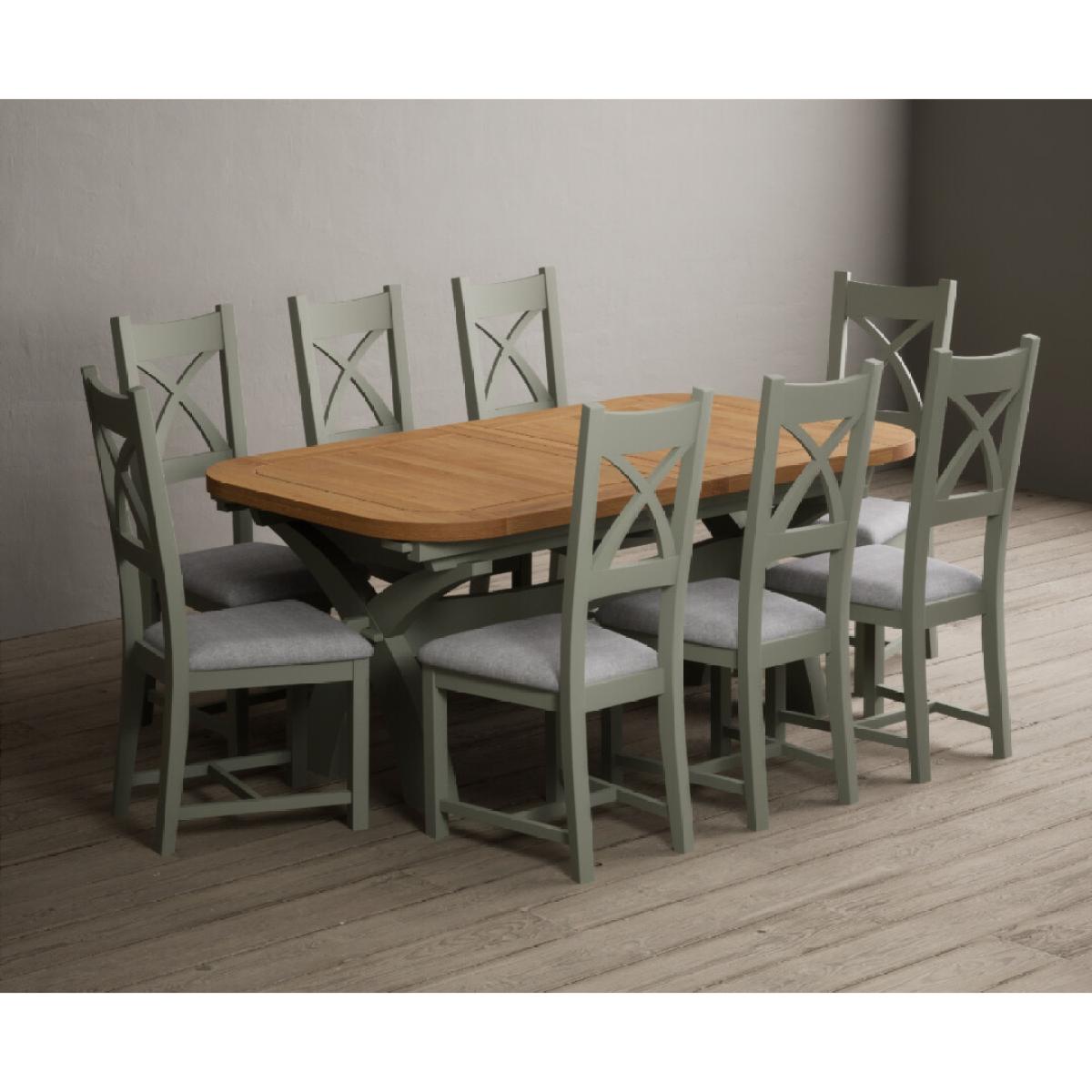 Extending Olympia 180cm Oak and Soft Green Painted Dining Table with 6 Linen Chairs – image 71