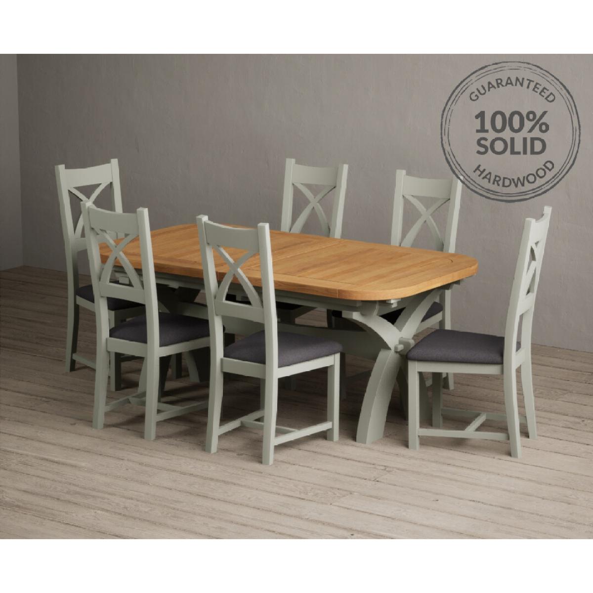 Extending Olympia 180cm Oak and Soft Green Painted Dining Table with 6 Linen Chairs – image 72