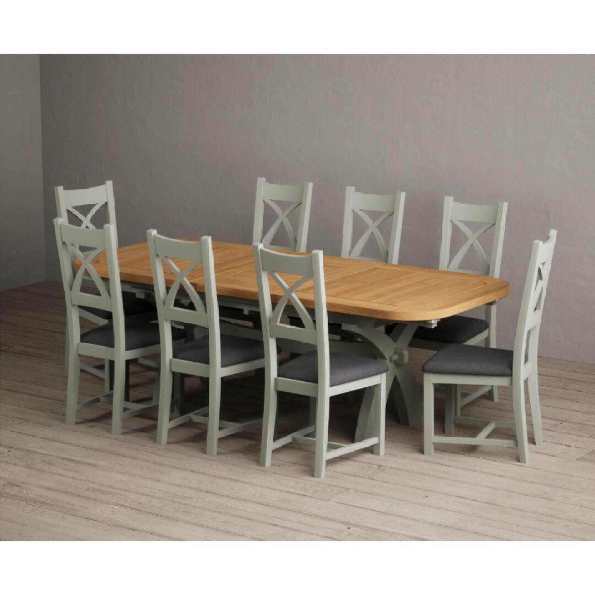 Extending Olympia 180cm Oak and Soft Green Painted Dining Table with 6 Linen Chairs – image 75