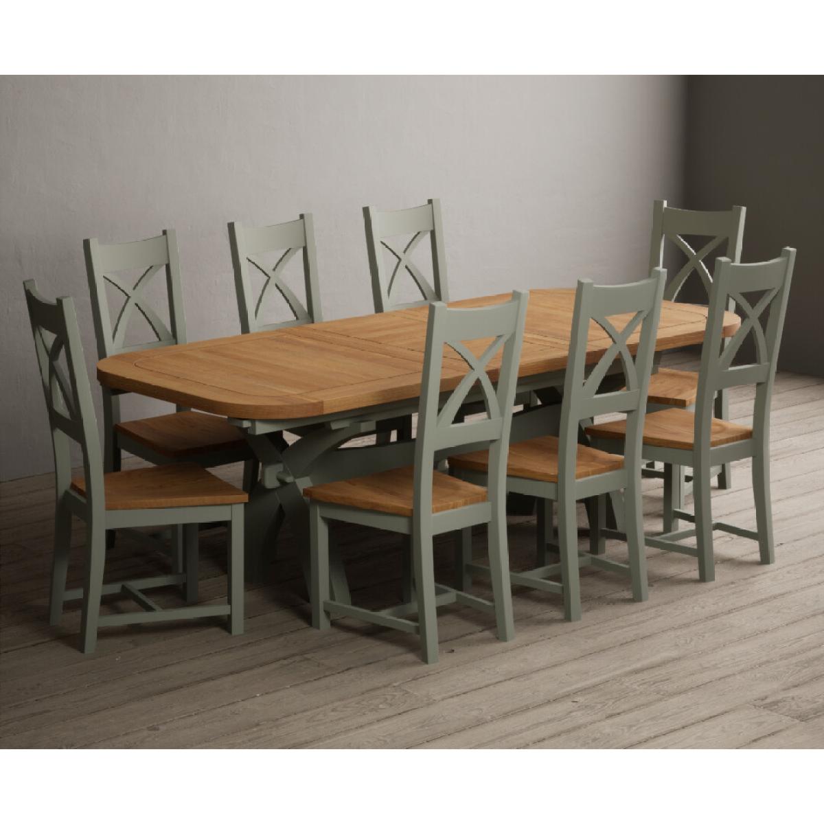 Extending Olympia 180cm Oak and Soft Green Painted Dining Table with 6 Linen Chairs – image 9