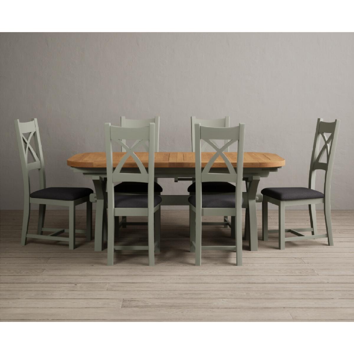 Extending Olympia 180cm Oak and Soft Green Painted Dining Table with 6 Linen Chairs – image 85