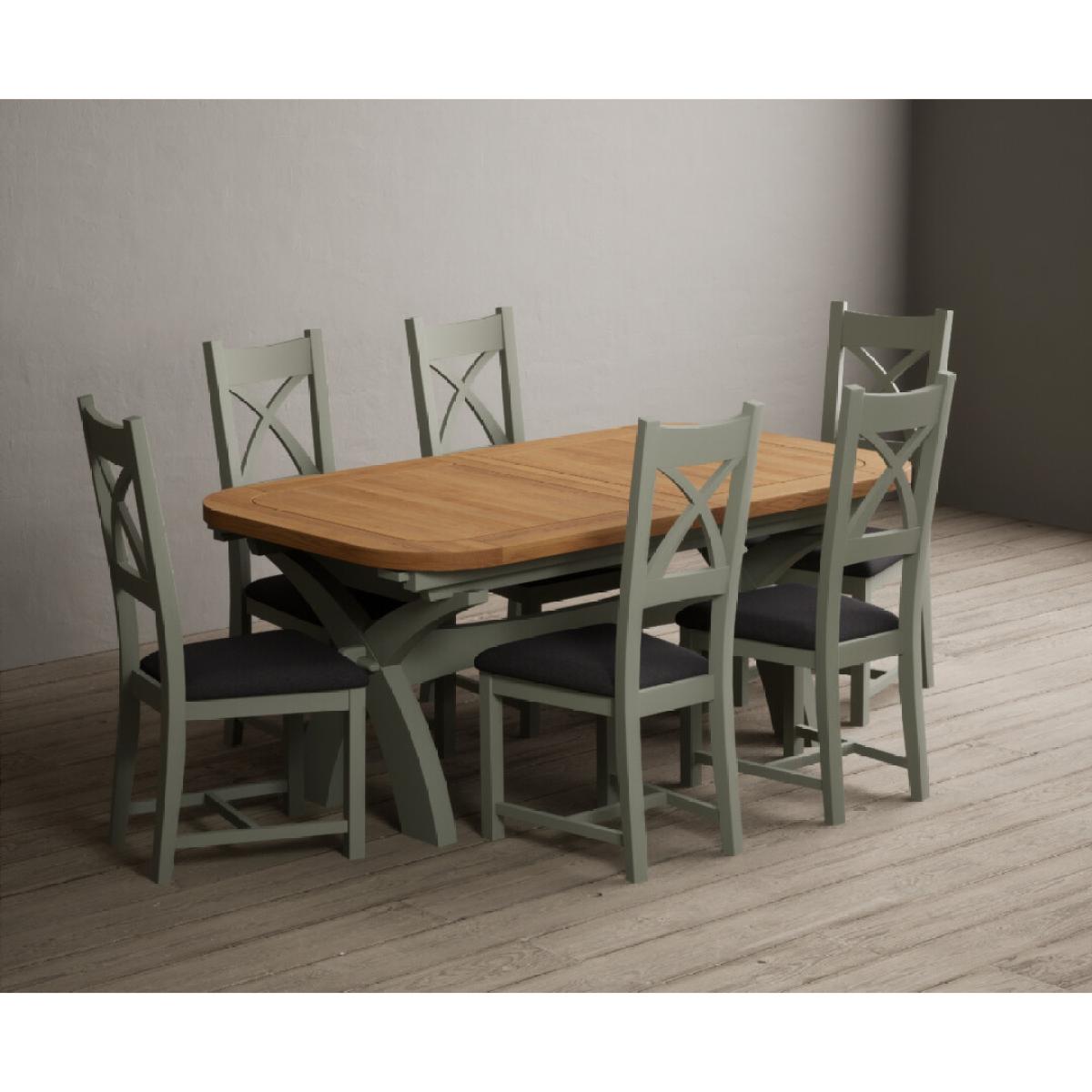 Extending Olympia 180cm Oak and Soft Green Painted Dining Table with 6 Linen Chairs – image 86