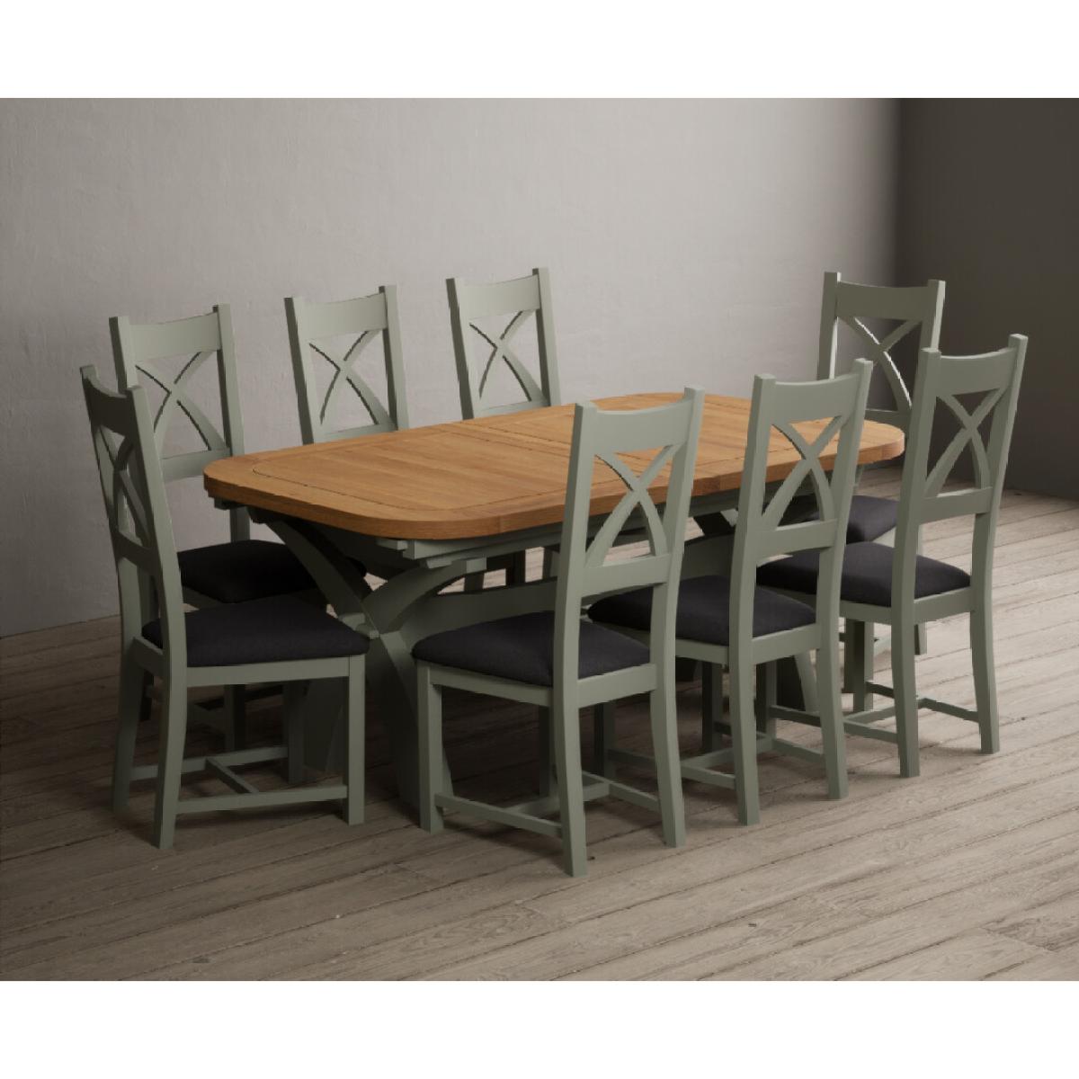 Extending Olympia 180cm Oak and Soft Green Painted Dining Table with 6 Linen Chairs – image 89