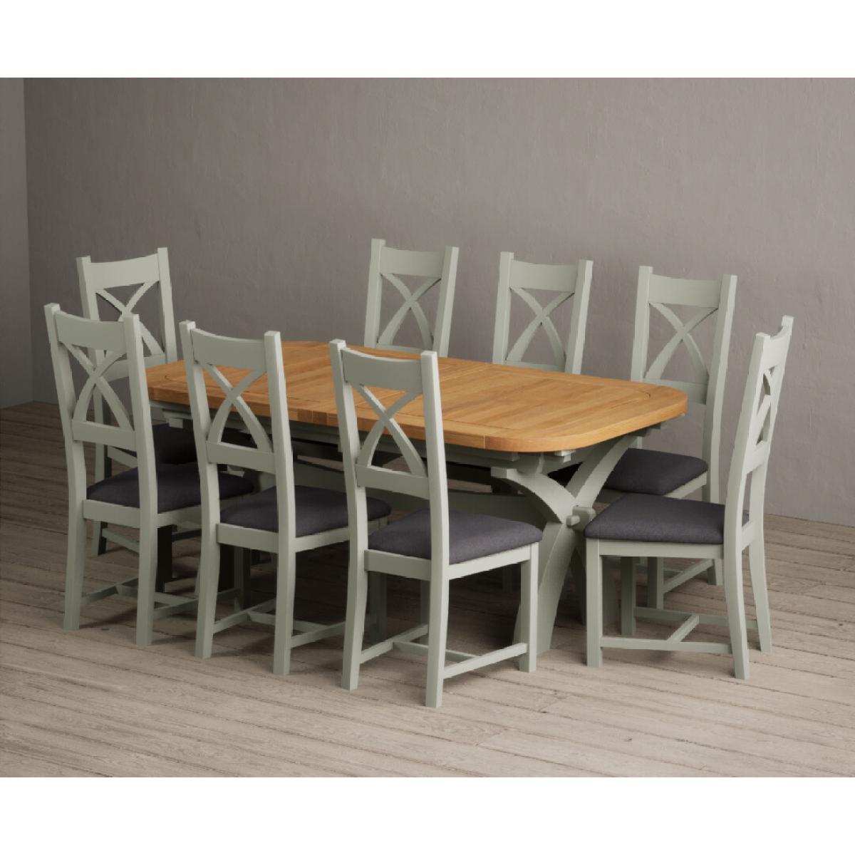 Extending Olympia 180cm Oak and Soft Green Painted Dining Table with 6 Linen Chairs – image 90