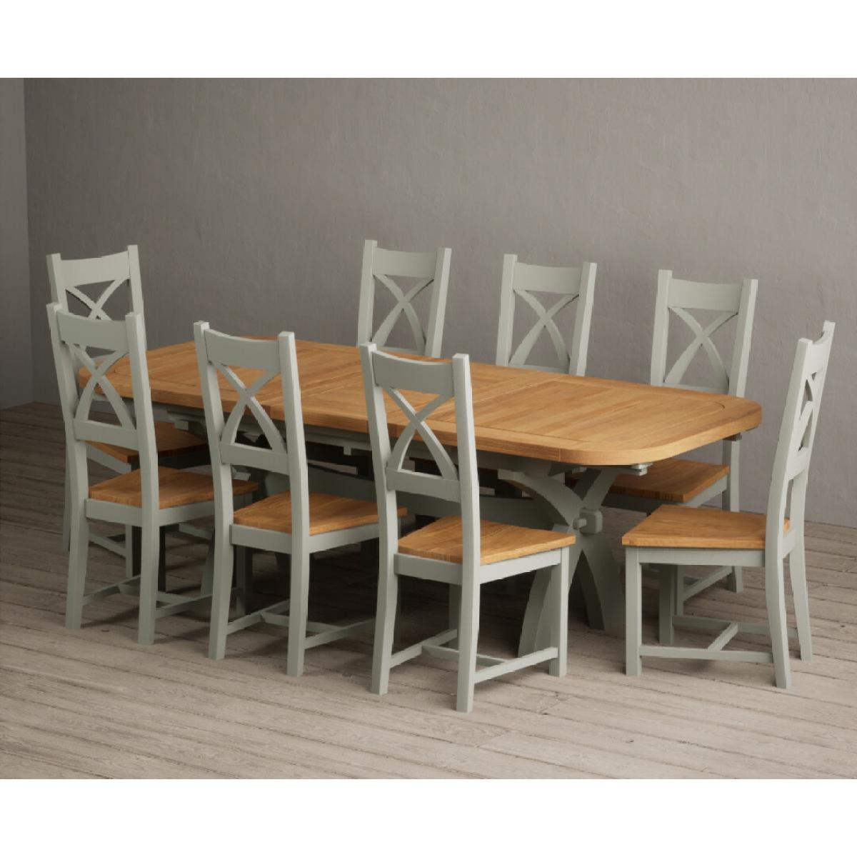 Extending Olympia 180cm Oak and Soft Green Painted Dining Table with 6 Linen Chairs – image 10