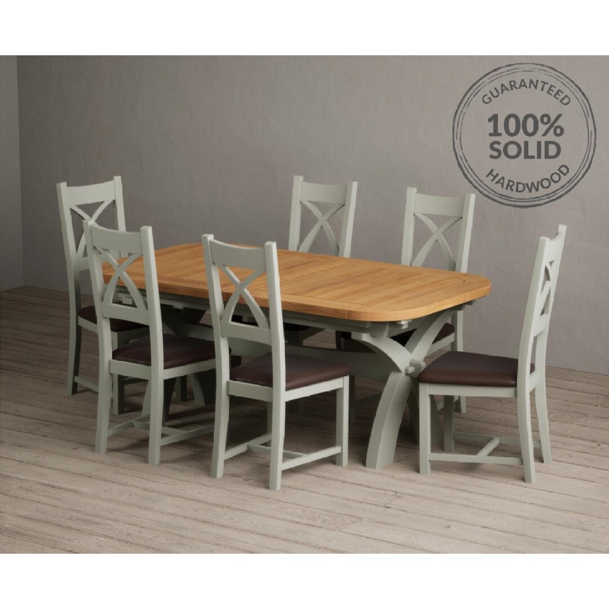 Extending Olympia 180cm Oak and Soft Green Painted Dining Table with 6 Linen Chairs – image 91