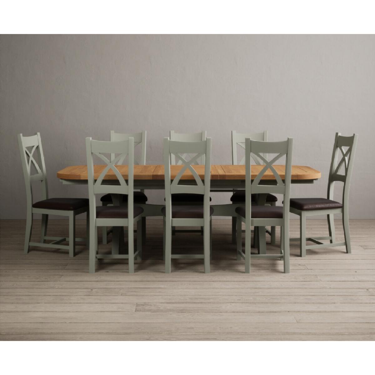 Extending Olympia 180cm Oak and Soft Green Painted Dining Table with 6 Linen Chairs – image 92
