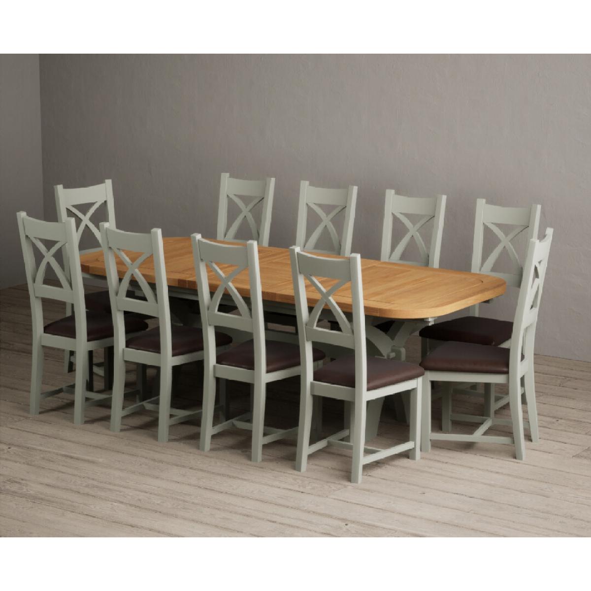 Extending Olympia 180cm Oak and Soft Green Painted Dining Table with 6 Linen Chairs – image 94