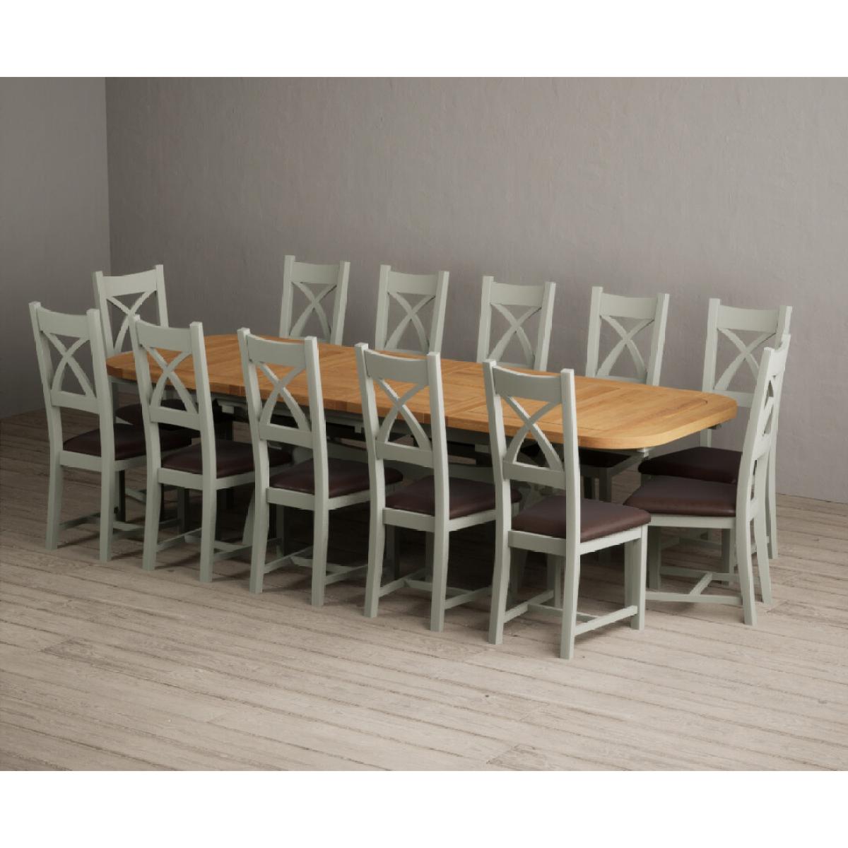 Extending Olympia 180cm Oak and Soft Green Painted Dining Table with 6 Linen Chairs – image 97