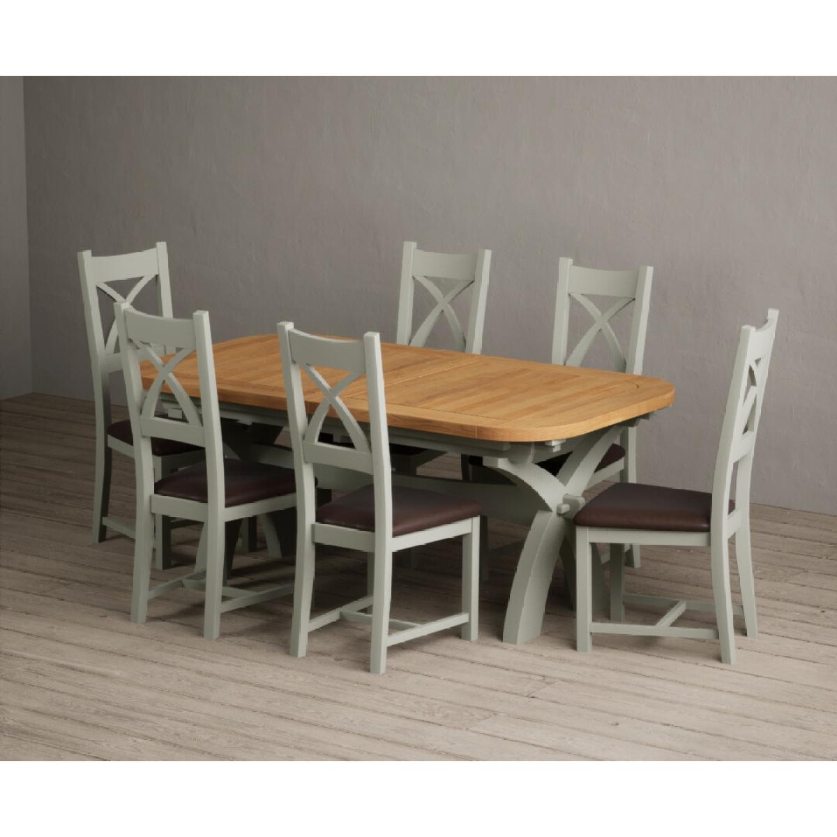 Extending Olympia 180cm Oak and Soft Green Painted Dining Table with 6 Linen Chairs – image 99