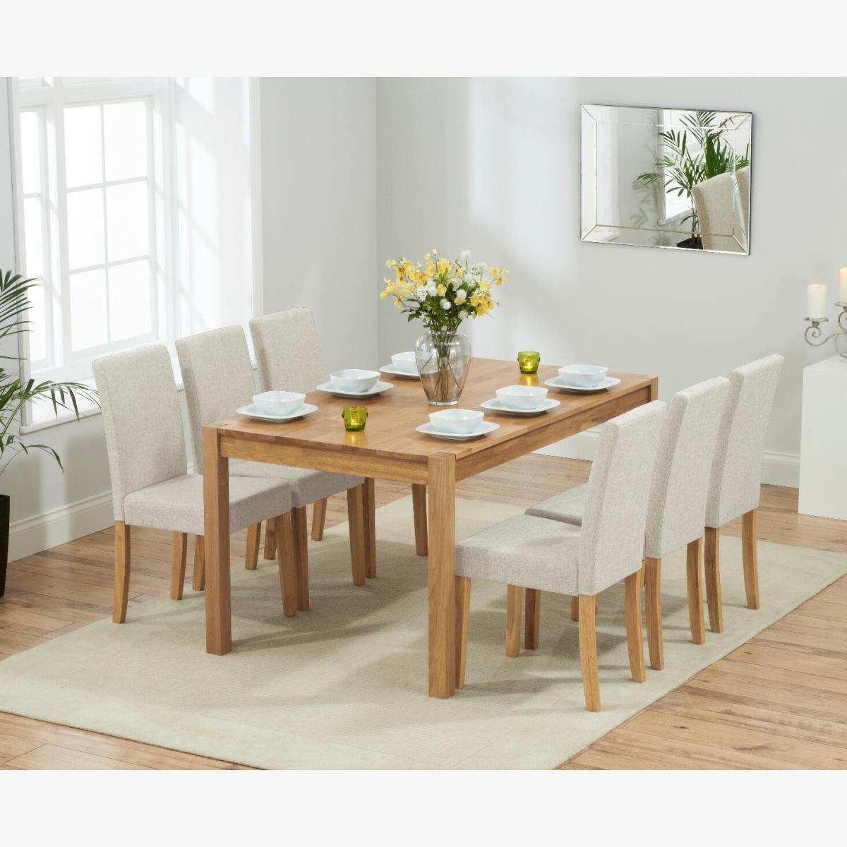 Oxford 150cm Solid Oak Dining Table With 6 Grey Lila Fabric Chairs – image 1