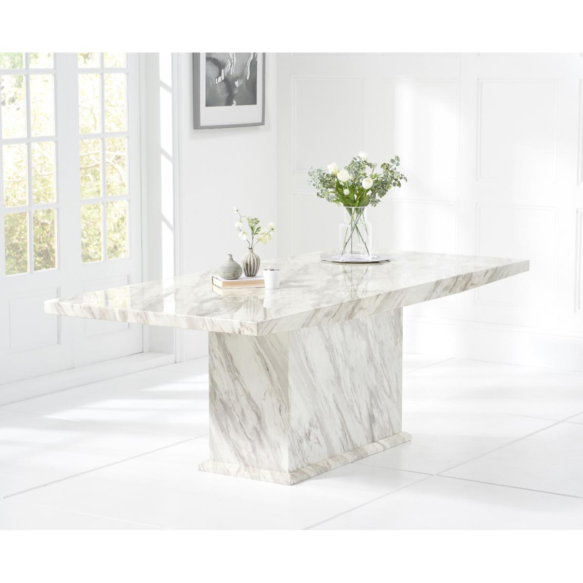 Marino 220cm Marble-Effect Dining Table With 10 White Malaga Chairs – image 3
