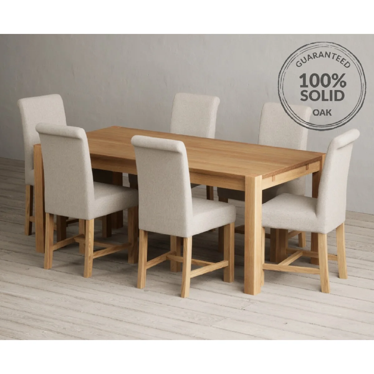 Thetford 180cm Oak Dining Table with 6 Natural Scroll Back Chairs – image 2