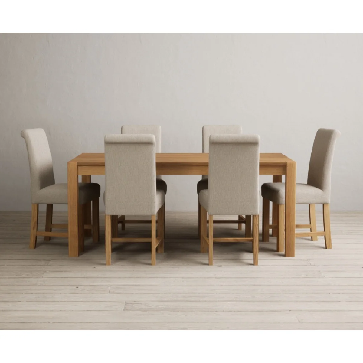 Thetford 180cm Oak Dining Table with 6 Natural Scroll Back Chairs – image 3
