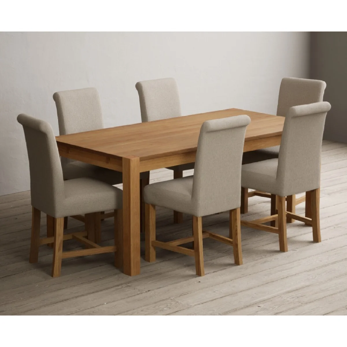 Thetford 180cm Oak Dining Table with 6 Natural Scroll Back Chairs – image 4