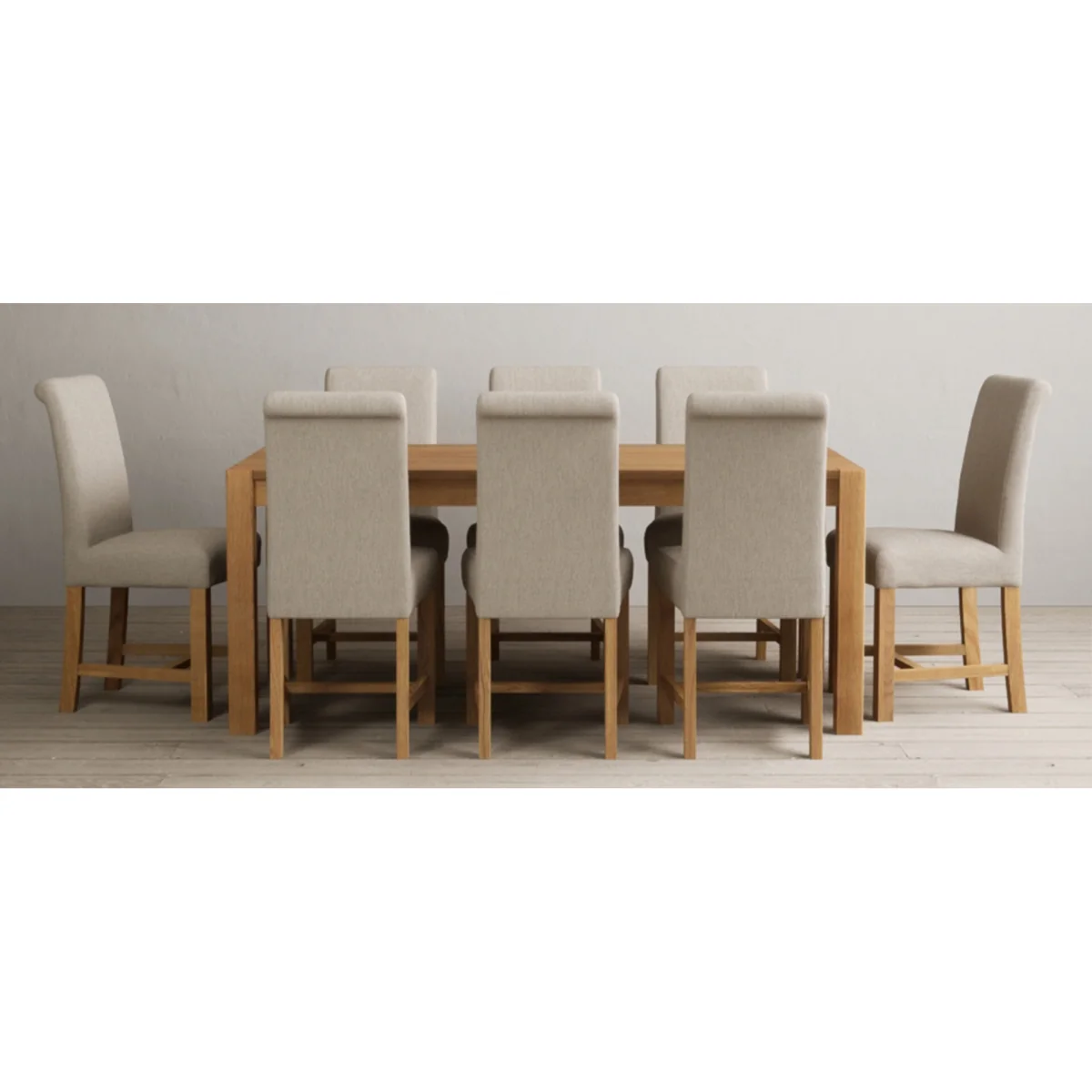 Thetford 180cm Oak Dining Table with 6 Natural Scroll Back Chairs – image 7