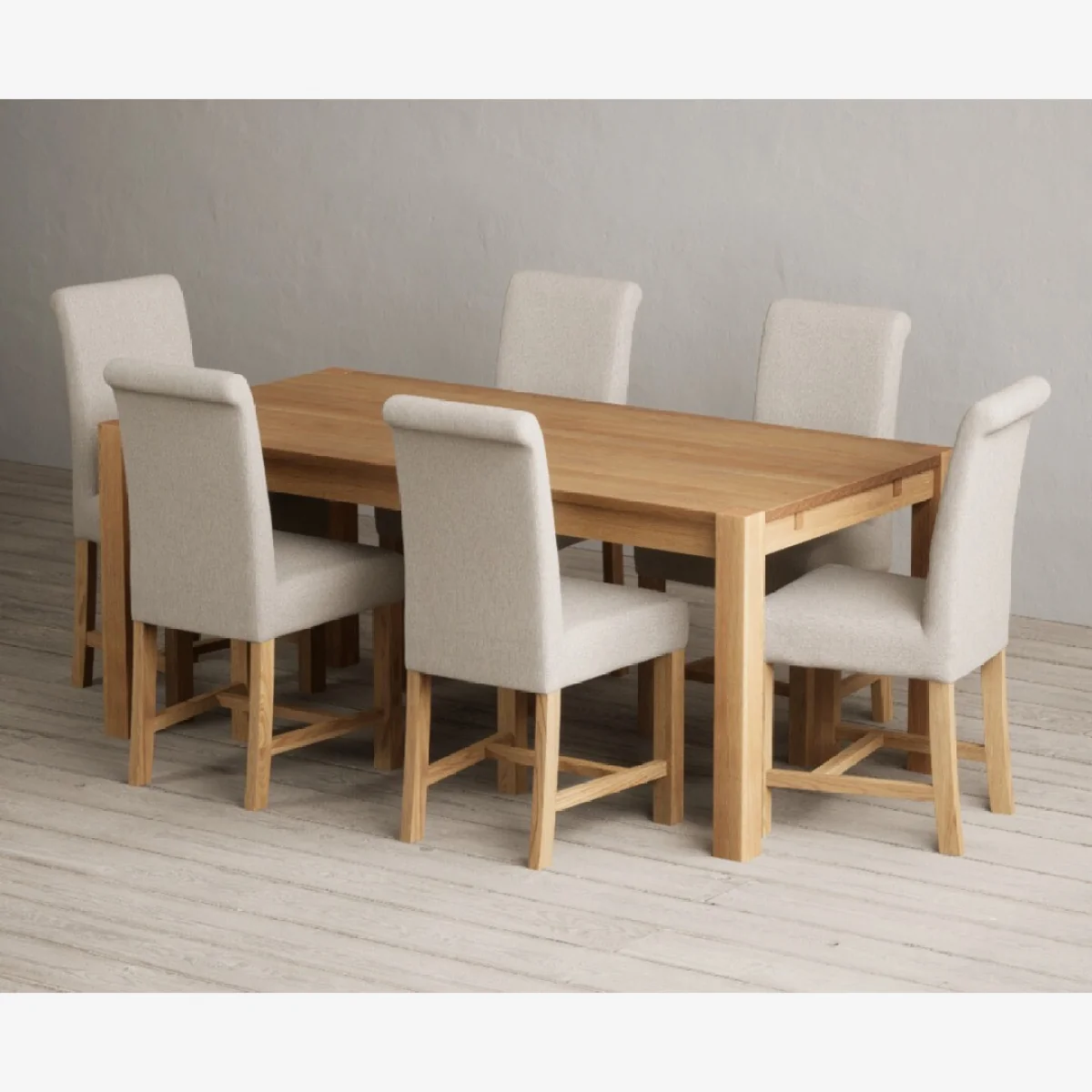 Thetford 180cm Oak Dining Table with 6 Natural Scroll Back Chairs – image 1